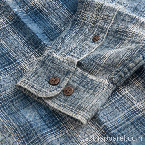 Camicia da uomo in cotone a maniche lunghe indaco, delicata sulla pelle